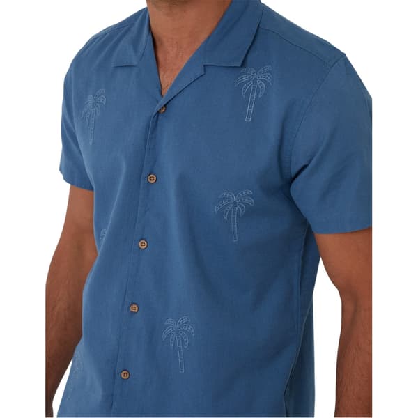 Threadbare Herrbroderad kortärmad skjorta S Denim Denim S