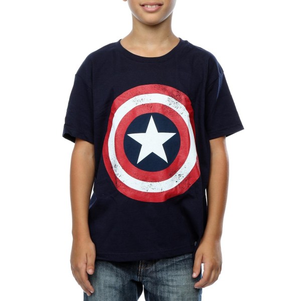 Captain America Boys Distressed Shield T-shirt 7-8 år Navy B Navy Blue 7-8 Years