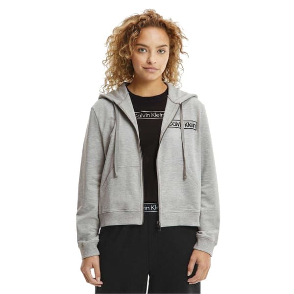 Calvin Klein Dam/Dam Logotyp Bomull Långärmad Hel dragkedja Hu Grey Marl 10 UK