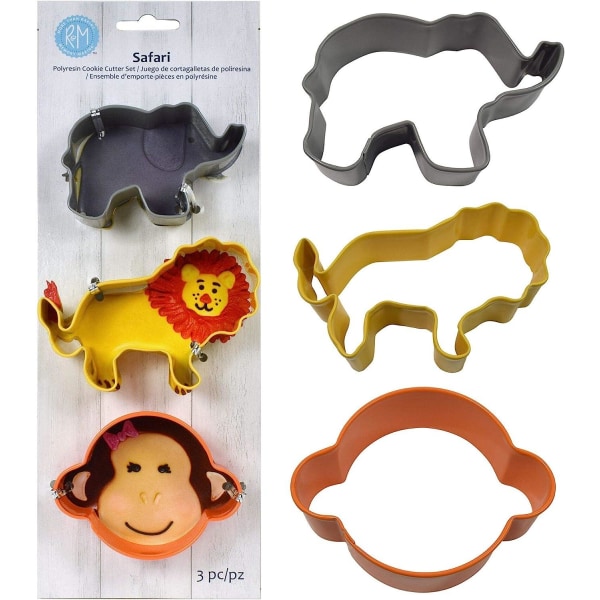 Creative Party Jungle Safari Steel Cookie Cutter (paket med 3) På Grey/Yellow/Orange One Size