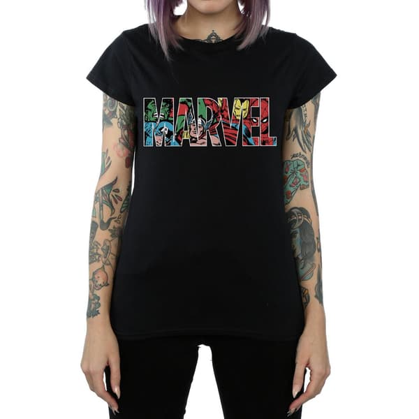 Marvel Comics Dam/Dam Karaktärer Bomullslogotyp T-Shirt L Svart Black L