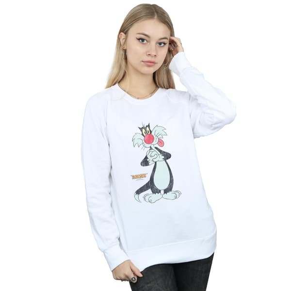 Looney Tunes Dam/Damer Sylvester Distressed Sweatshirt S Vit White S