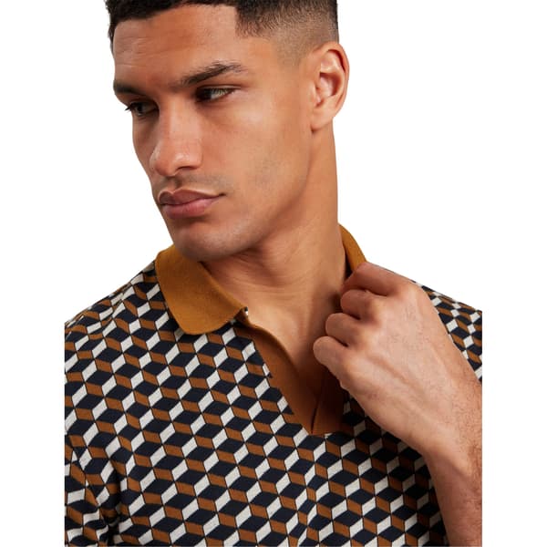 Ted Baker Herr Geometrisk Jacquard Kragad Pikétröja L Brun/Tan Brown/Tan L