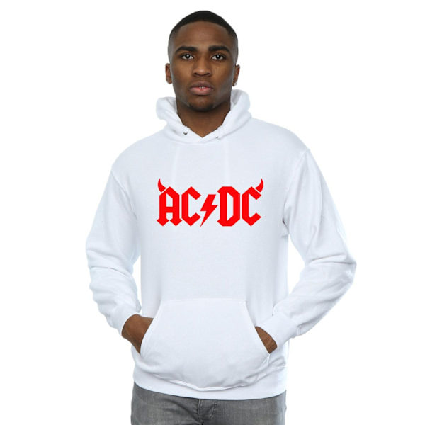 AC/DC Herr Horns Logo Hoodie L Vit White L