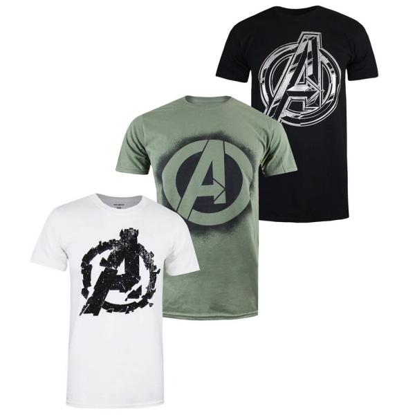 Marvel Avengers T-shirt med logotyp för män (paket med 3) M Svart/grön/whi Black/Green/White M