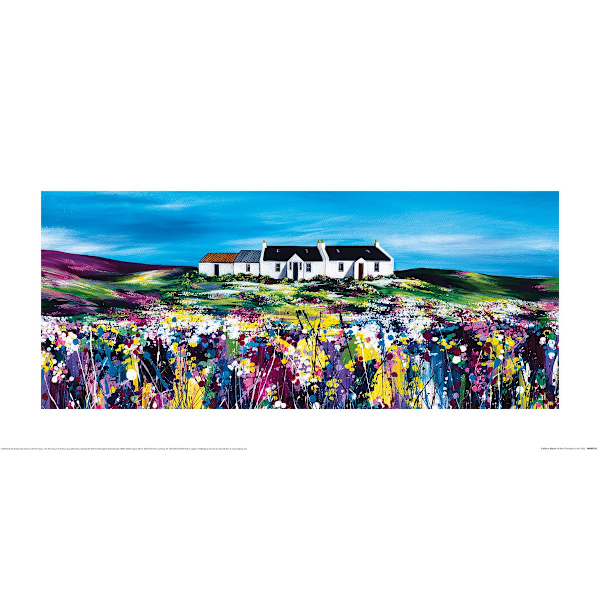 Avril Thomson Smith Fields In Bloom Poster 30cm x 60cm Blå/Grön Blue/Green/Pink 30cm x 60cm