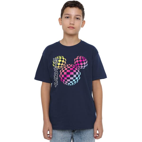 Mickey Mouse Barn/Barn Checkerboard Gradient Logo T-Shirt Navy 7-8 Years