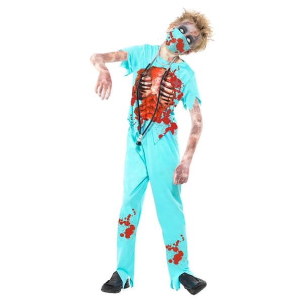 Smiffys Barn/Barn Zombie Kirurg Kostym Set 7-9 År Blu Blue/Red 7-9 Years