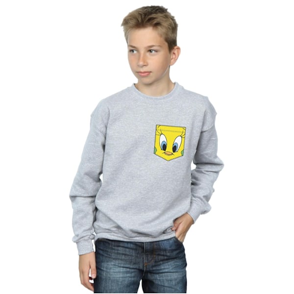 Looney Tunes Boys Tweety Pie Face Faux Pocket Sweatshirt 7-8 år Sports Grey 7-8 Years