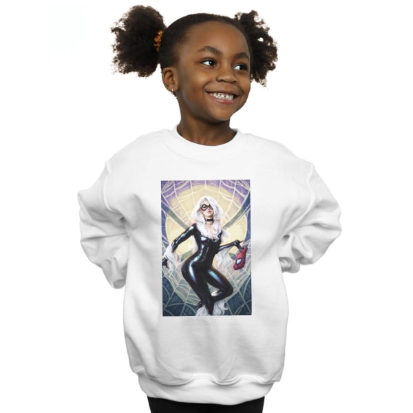 Marvel Girls Black Cat Artwork Sweatshirt 7-8 Years White White 7-8 Years