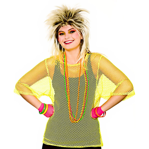 Bristol Novelty Dam/Kvinnor 80-tal Mesh Topp En Storlek Gul Yellow One Size