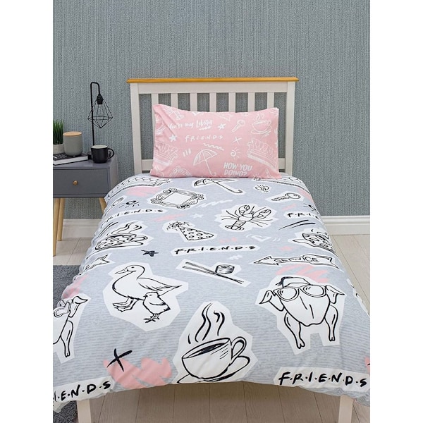 Friends Coffee Påslakan Set Enkelsäng Rosa/Grå/Vit Pink/Grey/White Single