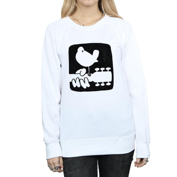 Woodstock Dam/Kvinnors Gitarrlogotyp Sweatshirt XL Vit White XL