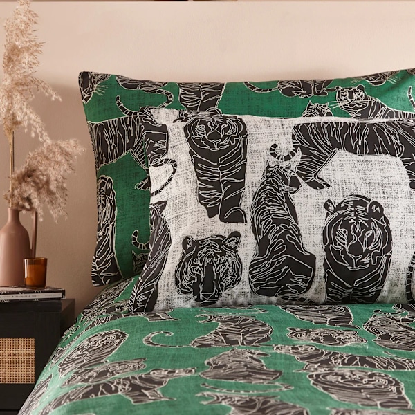 Furn Vändbar Wildcat Påslakan Set King Djungelgrön Jungle Green King