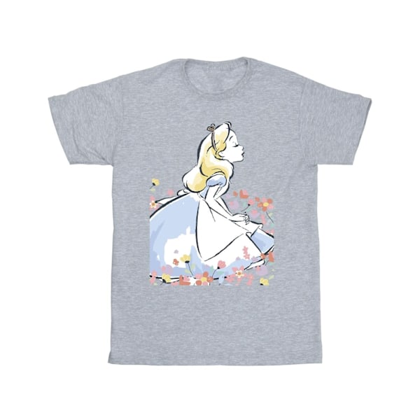 Disney Boys Alice In Wonderland Sketch Flowers T-Shirt 7-8 År Sports Grey 7-8 Years