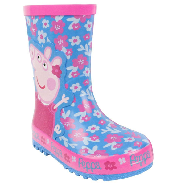 Greta Gris Officiella Flickors Blommiga Karaktärs Stövlar Storlek 8 UK Barn Blå Blue/Pink 8 UK Child