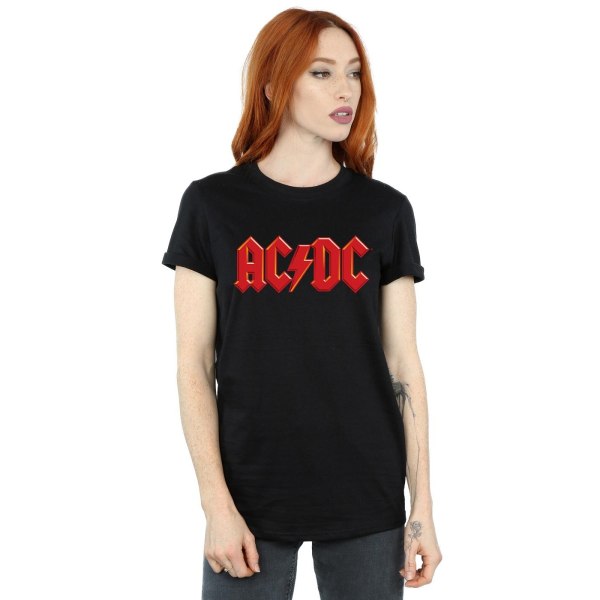 ACDC Dam/Dam Röd Logotyp Bomull Pojkvän T-shirt XL Svart Black XL