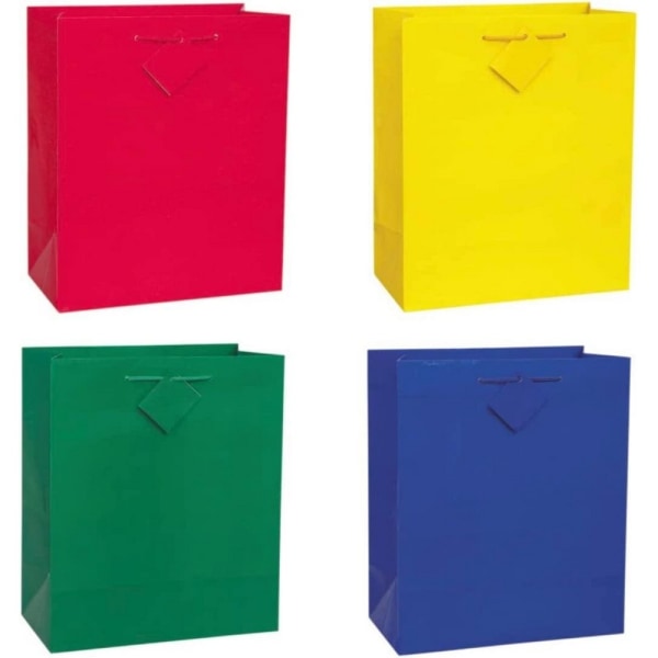 Unik presentpåse av vanligt papper för fest (paket med 4) One Size Röd/Blå Red/Blue/Yellow/Green One Size