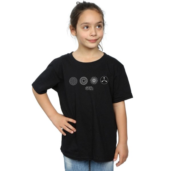 Fantastic Beasts Girls Circular Icons T-shirt i bomull 5-6 år Black 5-6 Years