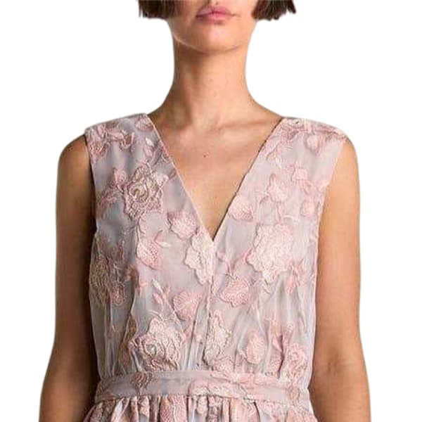 True Decadence Dam Maxi V-ringad Ärmlös Morgonrock Nude/Rose 8 UK