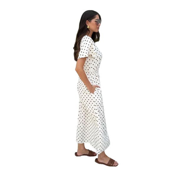 AX Paris Dam/Dam Prickig Polyester Midi Klänning med Shirred Midja Cream 8 UK