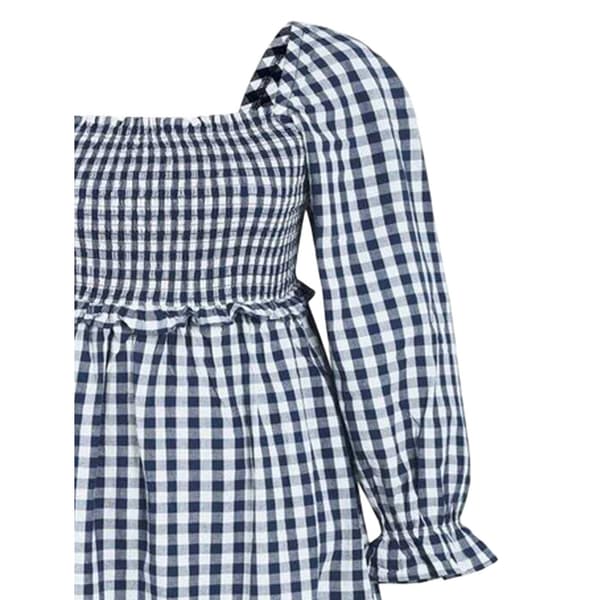 Miso Dam Gingham Midiklänning med lång ärm 8 UK Marinblå/Vit Navy/White 8 UK
