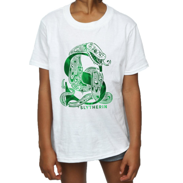 Harry Potter T-shirt för flickor med Slytherin-orm i bomull, 12-13 år, vit White 12-13 Years