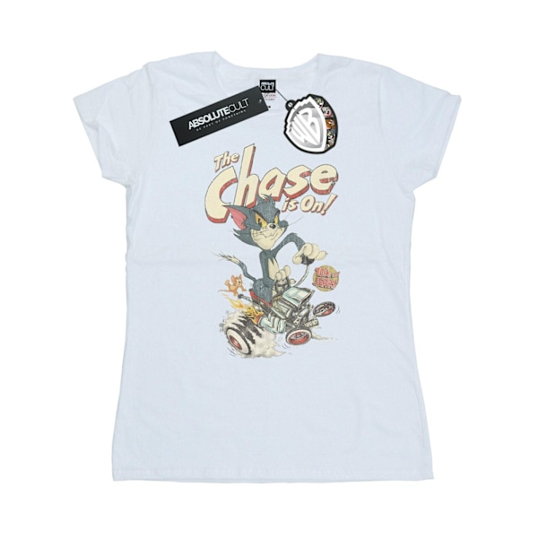 Tom And Jerry Dam T-shirt i bomull för kvinnor/damer, The Chase Is On, S, vit White S