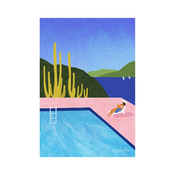 Henry Rivers Swimming Pool I Print 40cm x 30cm Blå/Rosa/Grön Blue/Pink/Green 40cm x 30cm