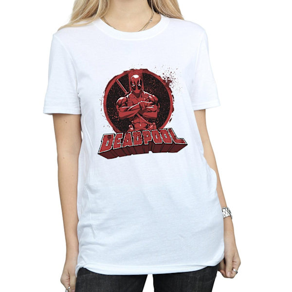 Deadpool Dam/Kvinnor Korsade Armar Logotyp Pojkvän T-Shirt 3XL White 3XL
