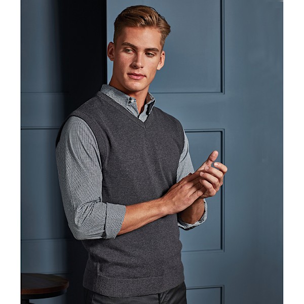 Premier Herr Sleeveless Bomull Akryl V-ringad Tröja M Charcoal Charcoal M