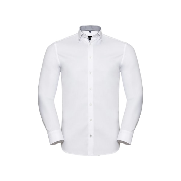 Russell Collection Herr Herringbone Tailored Long-sleeved Forma White/Silver/Convoy Grey 15.5in