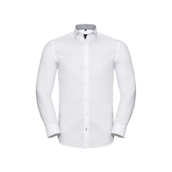 Russell Collection Herr Herringbone Tailored Long-sleeved Forma White/Silver/Convoy Grey 16in