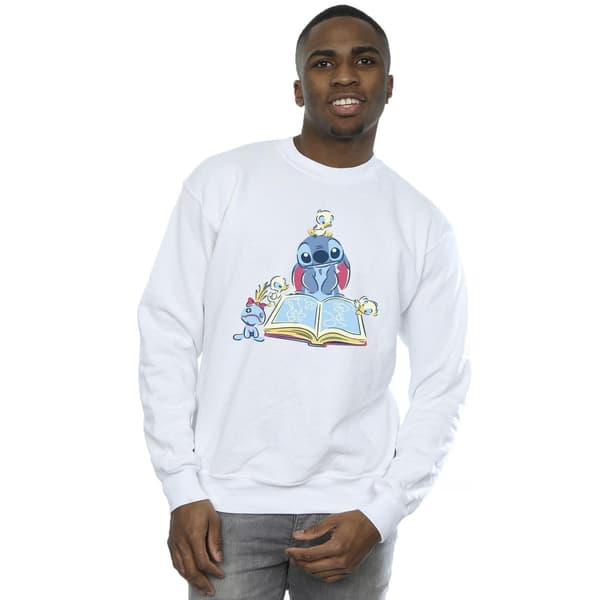 Disney Herr Lilo & Stitch Läser En Bok Sweatshirt S Vit White S