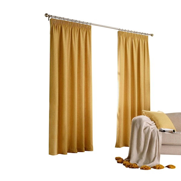 Furn Harrison Pencil Pleat Faux Wool Gardiner (Par) 168x229cm Ochre Yellow 168x229cm