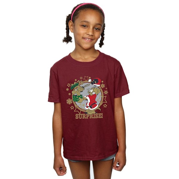 Tom And Jerry Girls Julöverraskning Bomull T-shirt 5-6 år Burgundy 5-6 Years