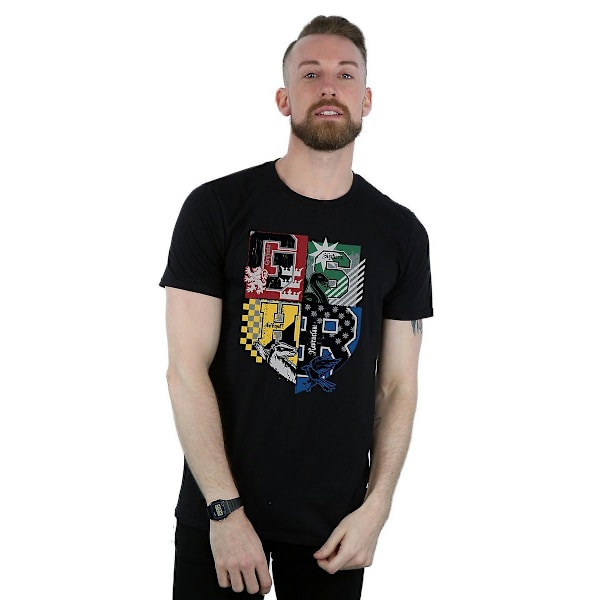 Harry Potter T-shirt i bomull för män, Hogwarts Houses, S, svart Black S