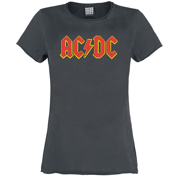 Amplified Dam/Kvinna AC/DC Logotyp T-shirt XL Kolgrå Charcoal XL