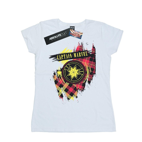 Marvel Dam/Kvinnor Captain Marvel Tartan Patch Bomull T-shirt White M