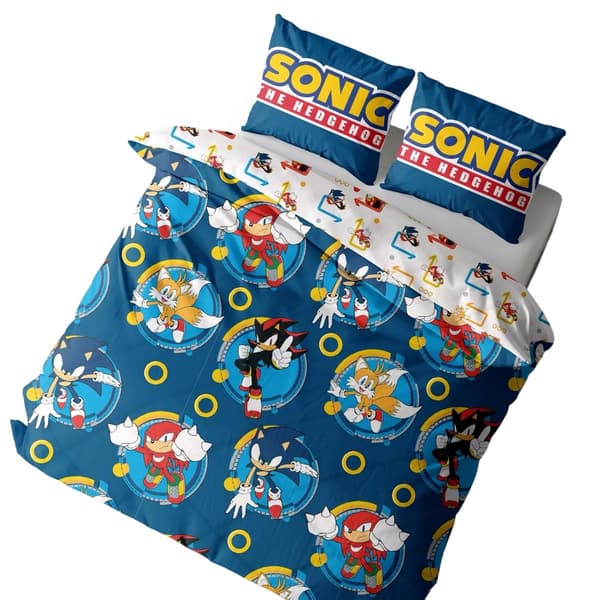 Sonic The Hedgehog Rings Vändbart Påslakanset Enkelt Blå Blue Single