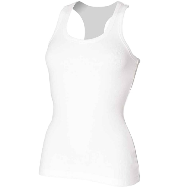 Skinni Fit Dam/Kvinnor Ribbade Stretch Racerback Vest Top L Wh White L