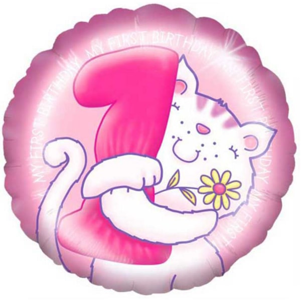 Folieballong för flicka, katt, 1:a födelsedag, rosa/vit, One Size Pink/White One Size
