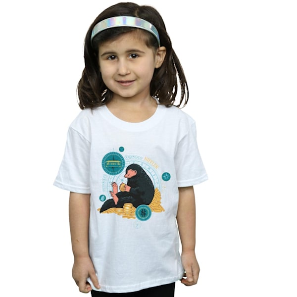 Fantastiska vidunder flickor sitter Niffler bomull T-shirt 9-11 år White 9-11 Years