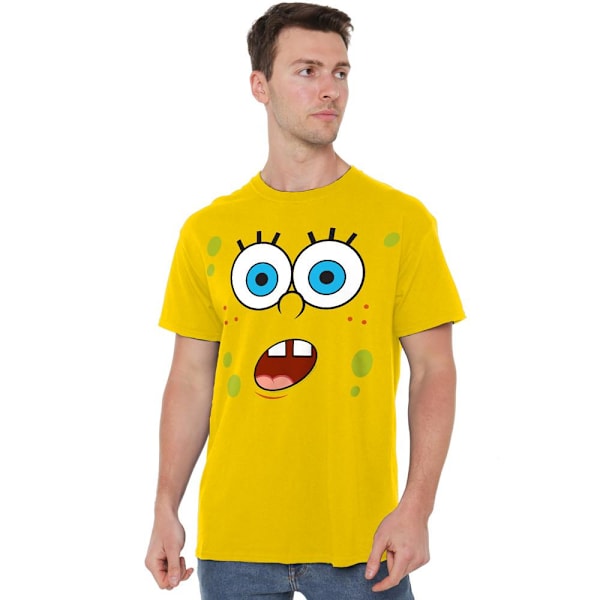 SvampBob Fyrkant Herr T-shirt med Förvånat Ansikte Stl M Gul Yellow M
