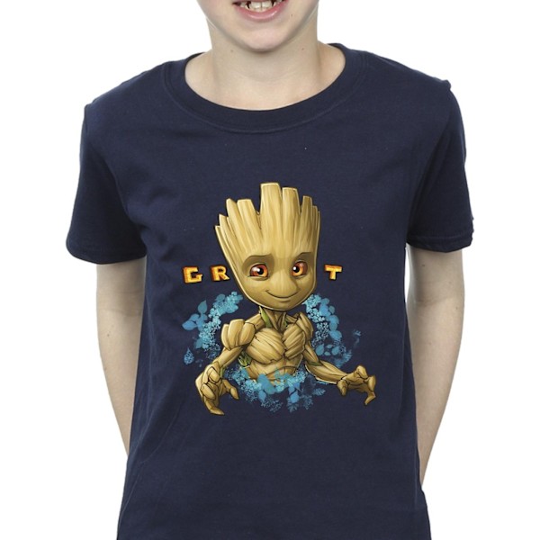 Guardians Of The Galaxy Boys Groot Flowers T-Shirt 3-4 År Marinblå Navy Blue 3-4 Years