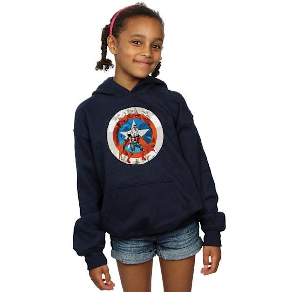 Marvel Girls Captain America Sam Wilson Shield Hoodie 5-6 år Navy Blue 5-6 Years