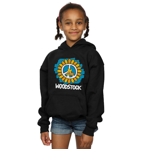 Woodstock Girls Flower Peace Hoodie 9-11 år Svart Black 9-11 Years