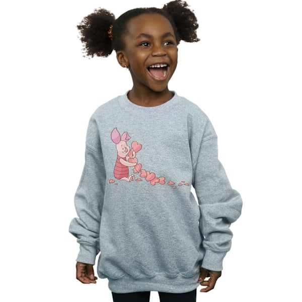 Disney Girls Winnie The Pooh Piglet Chain Of Hearts Sweatshirt Sports Grey 5-6 Years