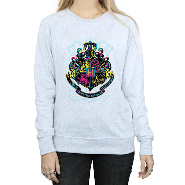 Harry Potter Dam/Kvinnor Neon Hogwarts Crest Sweatshirt L Hea Heather Grey L