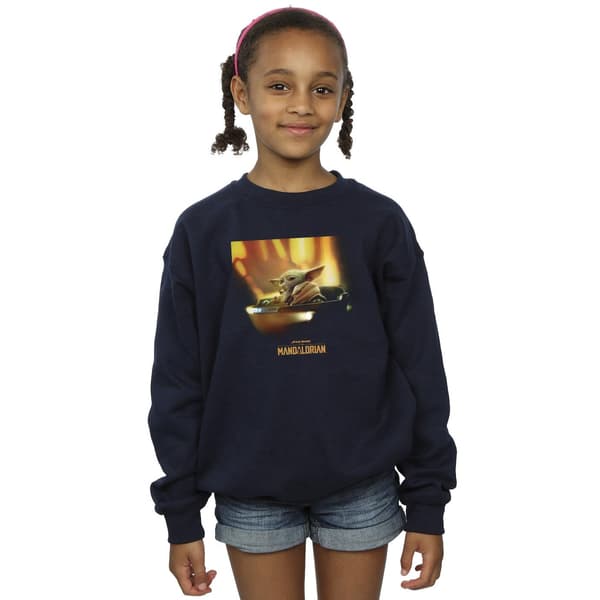 Star Wars Flickor The Mandalorian Grogu Målad Tröja 7-8 År Navy Blue 7-8 Years